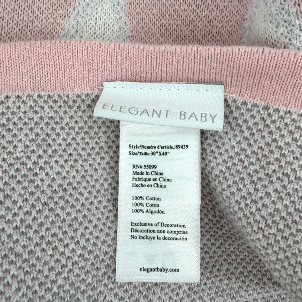 Elegant Baby Luxury Cotton Jacquard Knit Blanket Pink White Repeats Bunny Face